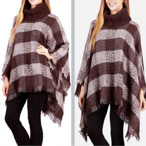 Boucle turtleneck plaid poncho pullover. Autumn, renfaire, house of the dragon!